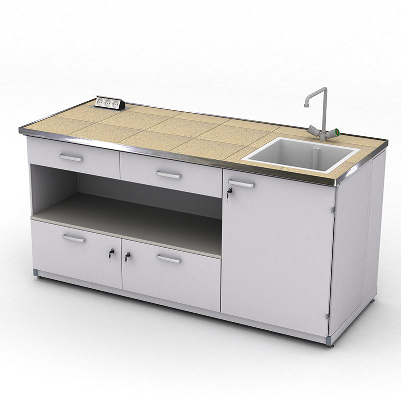 Cтіл демонстраційний лабораторний ЕКСПЕРТ з розетками, шухлядами та мийкою, 1800х750х900, керамограніт, арт. 141-08.234